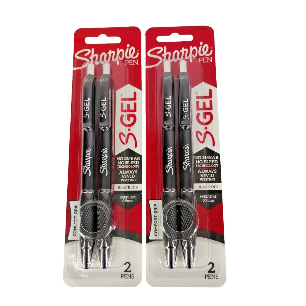 Sharpie S-Gel Black Ink Retractable Gel Pen 2 pk Lot of 2‎ Office Work School